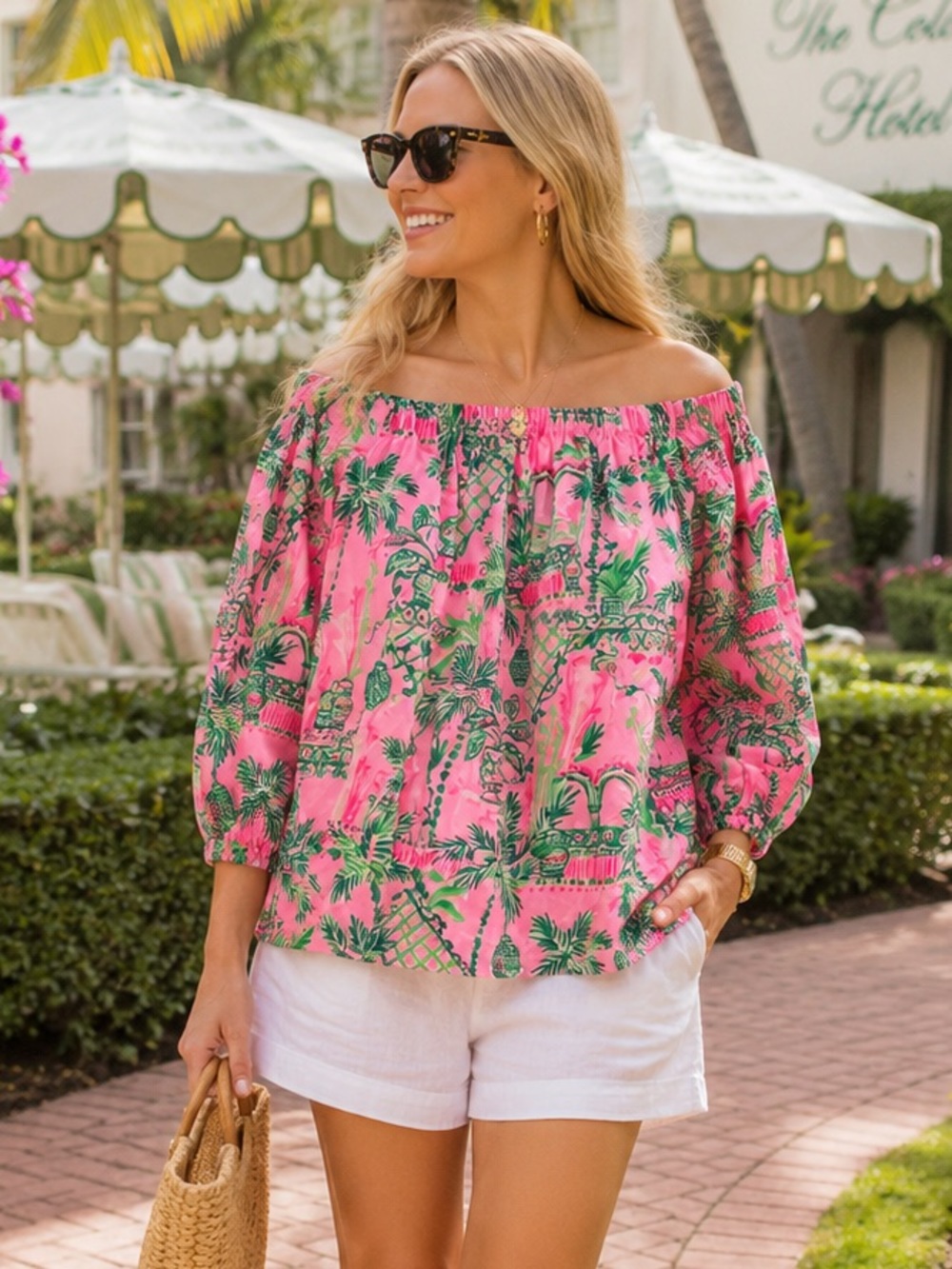 Lilly Pulitzer Winifred Off Shoulder Top Mandevilla Baby Always Worth It XXS‎